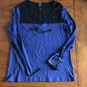 Harley-Davidson Women's Blue and Black Long Sleeve Tee